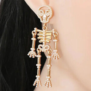 Spooky Skull Faux Pearl Earrings Fall Winter Fashion Jewelry Halloween New Year